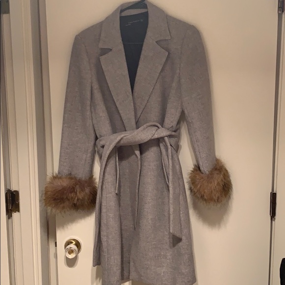 zara grey coat with fur cuffs